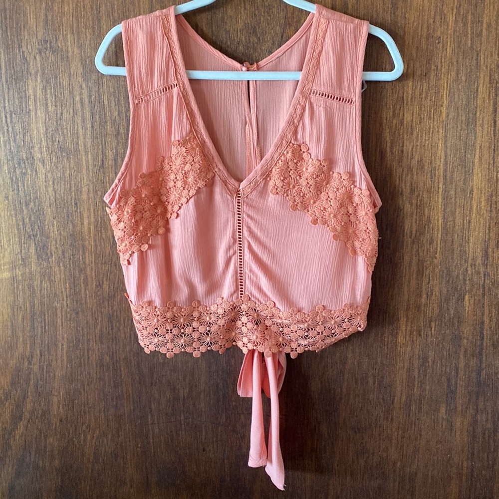 Bohemian Peach Lace Bow Top. Great Condition! - Picture 3 of 6